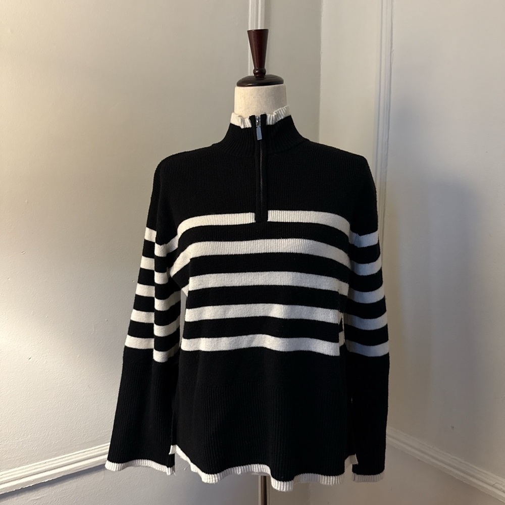 For the Republic Black and White Striped Quarter-Zip Sweater